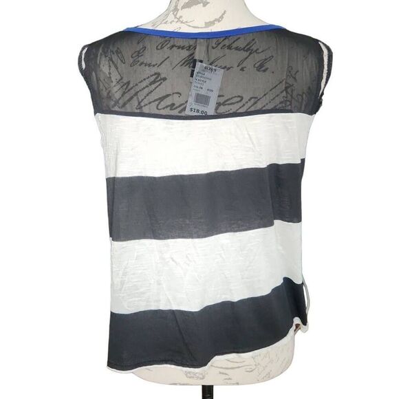 Mind Code Women's Size Large White Black Blue Striped Sheer Tank Top - Picture 4 of 5